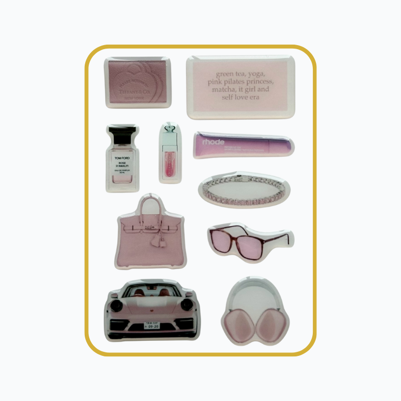 10 stickers 3D girly & luxueux. Affirmations de self love dans un style inspiré d’Elle Woods. Féminité, ambition et confiance rose au quotidien.