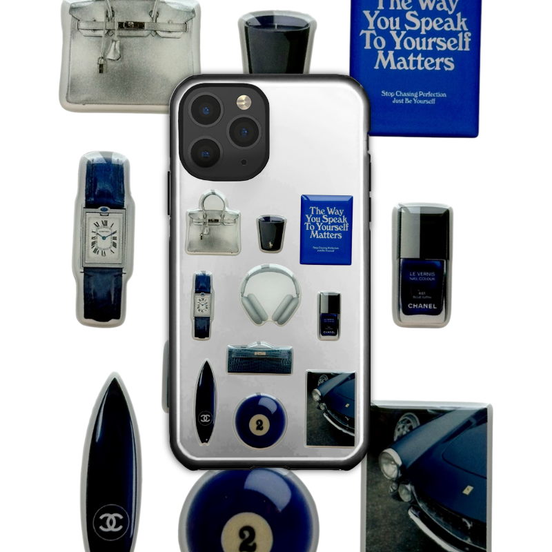 10 stickers 3D bleu marine & argenté pour cultiver une élégance intérieure. “The way you speak to yourself matters” : un set calme, chic et profond.